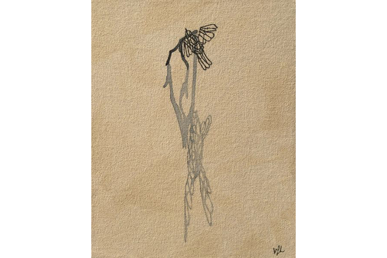 Bird Song III - pen and watercolour on canvas